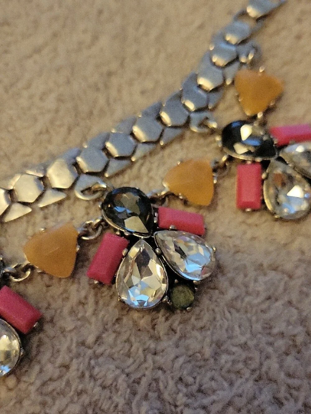 Stella & Dot Gold-Tone Necklace with Pink, Yellow and Black Accents